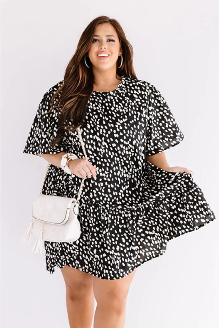 NWT Hayden Medium Black and White Chic Shift Dress Polka Dots Animal Print